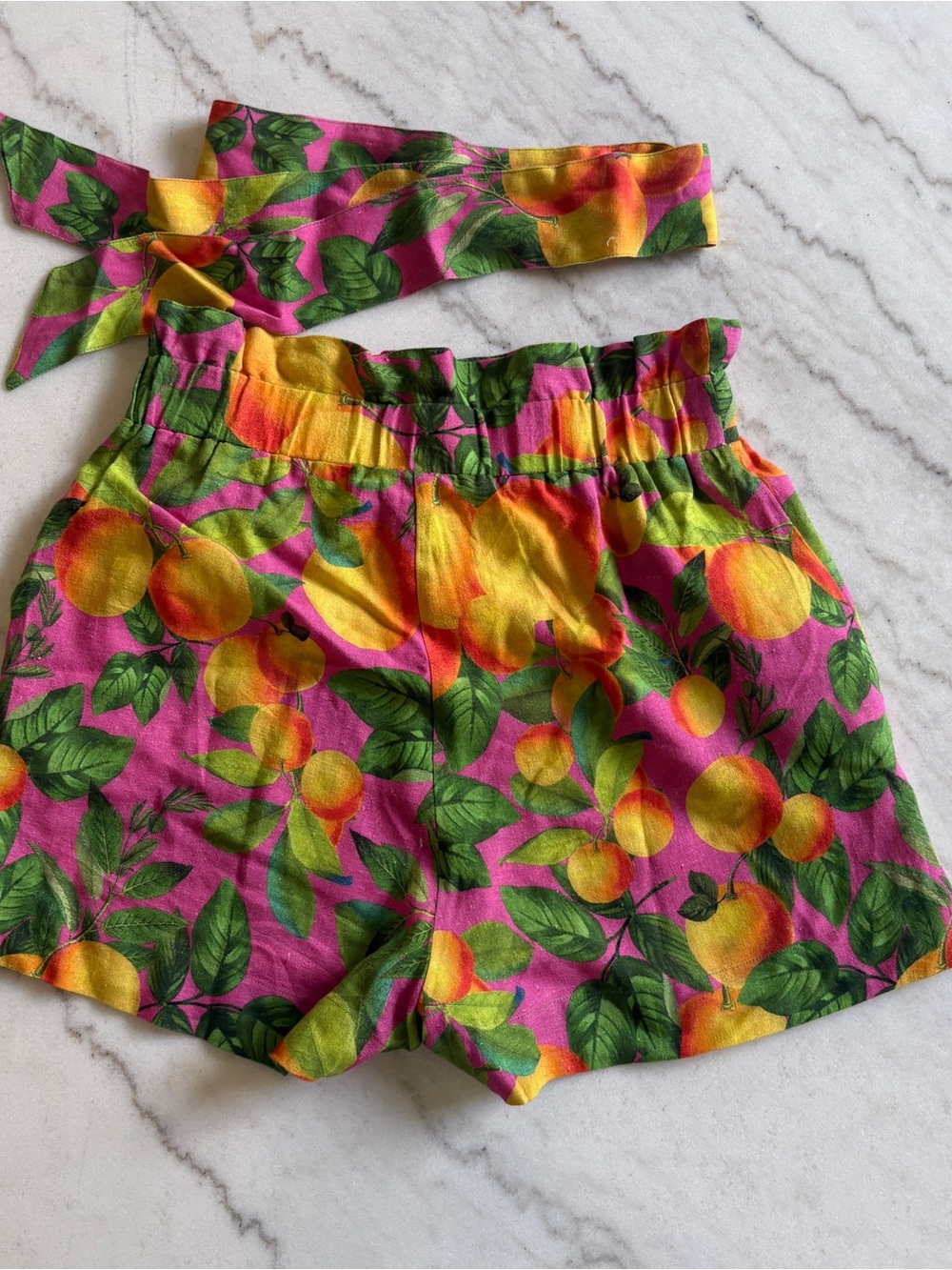 FARM Rio Paper Bag Tie-Waist Orange Sunset Shorts - Picture 2 of 4